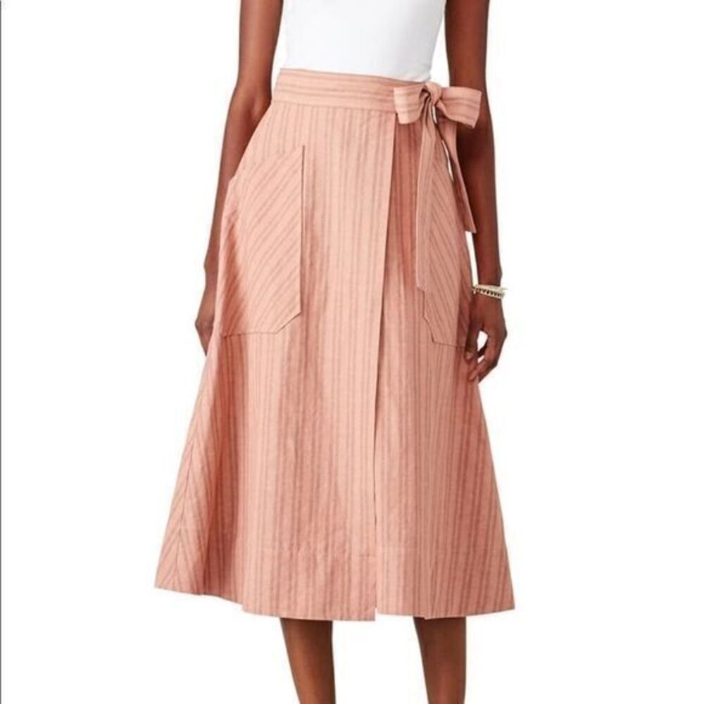 REBECCA TAYLOR Striped Wrap A-line Midi Skirt